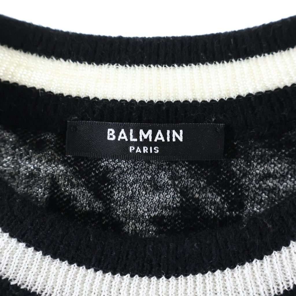 BALMAIN(バルマン) 千鳥格子柄ロゴニット ブラック×ホワイト ウール×リネン KD000KC08
