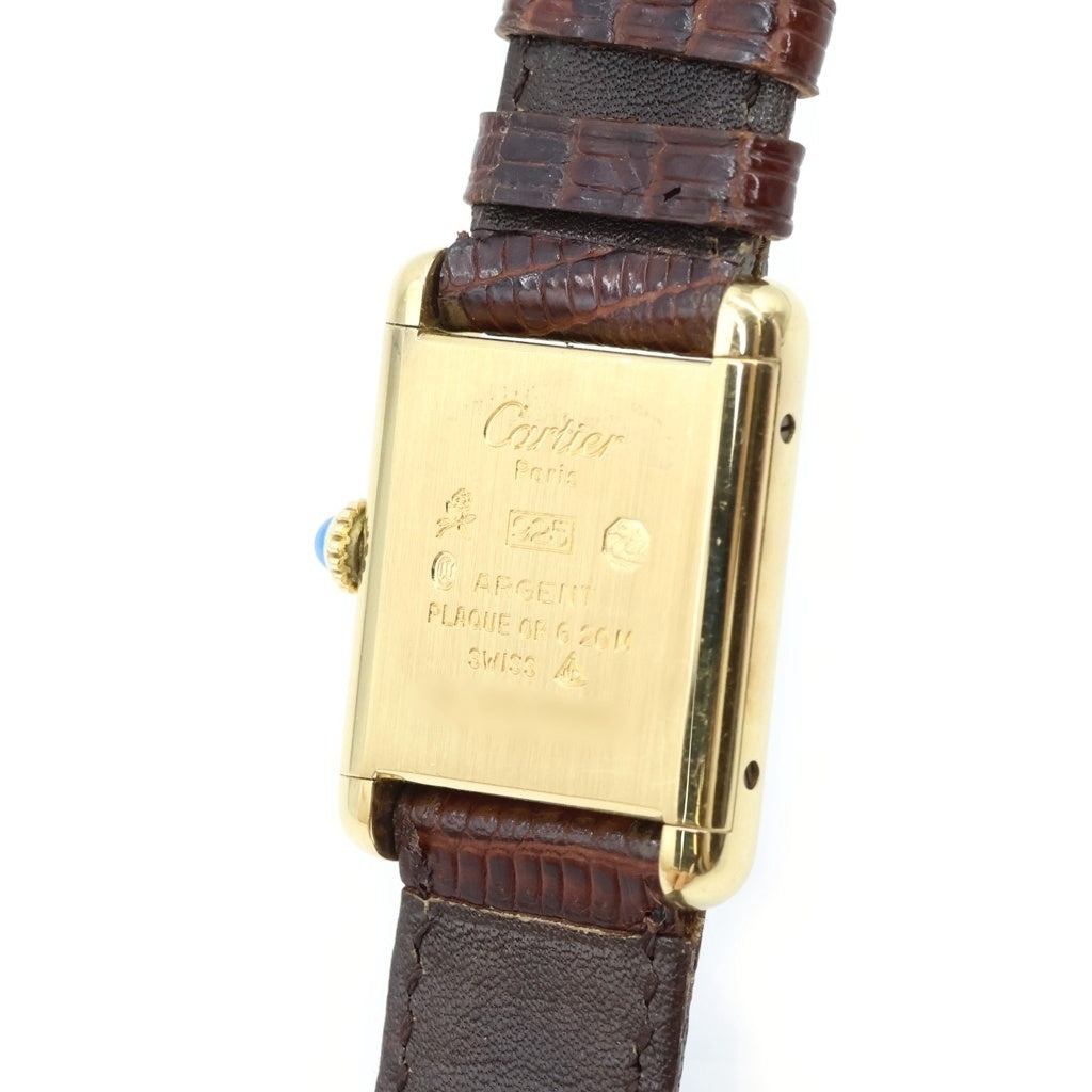 Cartier(カルティエ) マストタンクSM ヴェルメイユ ボルドー文字盤 レザーベルト SV925×GP 手巻き ヴィンテージ 腕時計 レディース