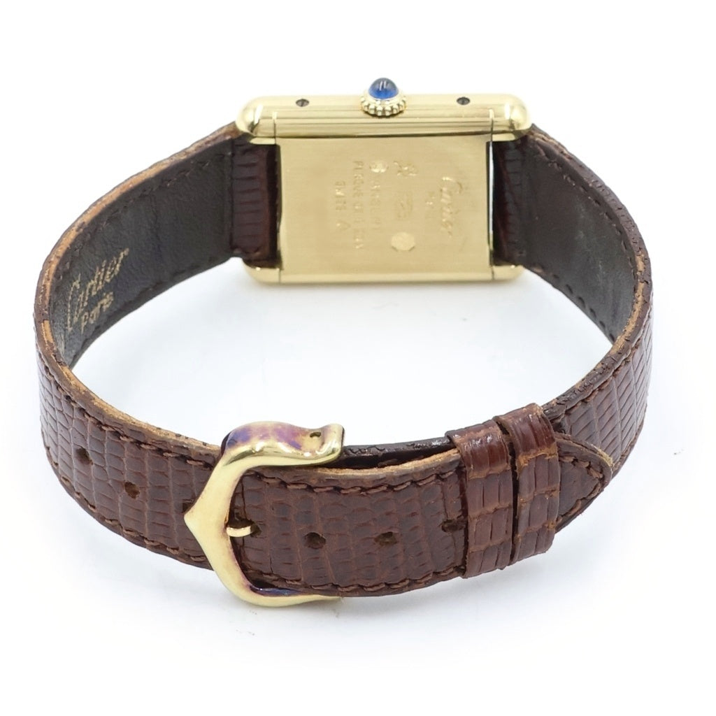 Cartier(カルティエ) マストタンクSM ヴェルメイユ ボルドー文字盤 レザーベルト SV925×GP 手巻き ヴィンテージ 腕時計 レディース