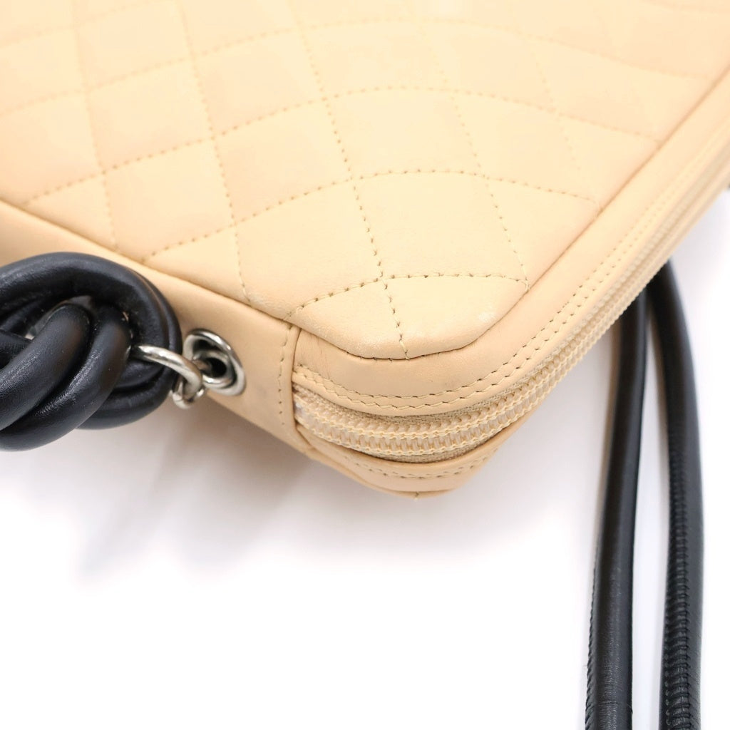 CHANEL(シャネル) カンボンライン バイカラー ショルダーバッグ ミニバッグ ベージュ×ブラック レザー シルバー金具 レディース