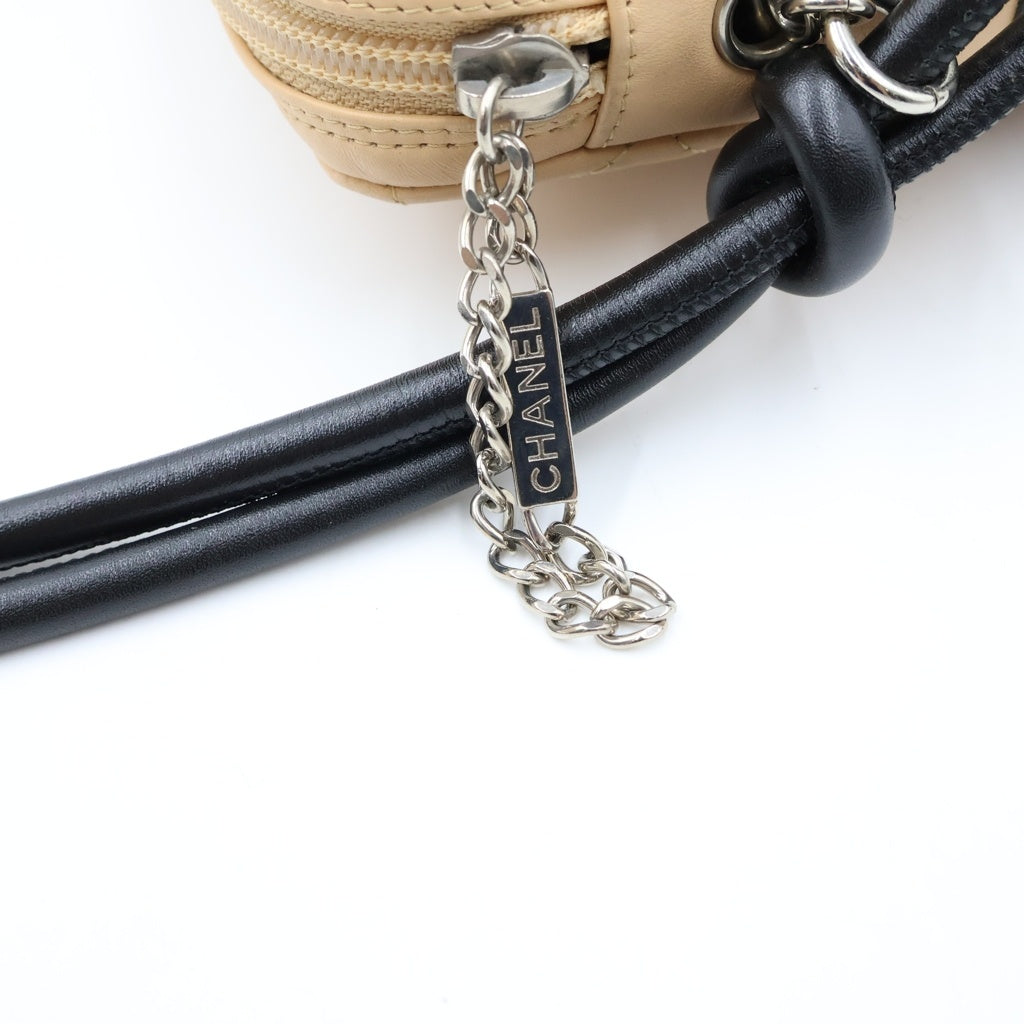 CHANEL(シャネル) カンボンライン バイカラー ショルダーバッグ ミニバッグ ベージュ×ブラック レザー シルバー金具 レディース