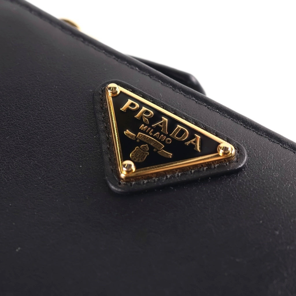 PRADA(プラダ) トライアングル ロゴ スモール コンパクトウォレット 二つ折り財布 ブラック レザー 1ML050 ゴールド金具 レディース