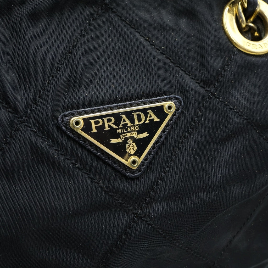 PRADA(プラダ) チェーントートバッグ ハンドバッグ ブラック ナイロン B1239Y ゴールド金具 レディース