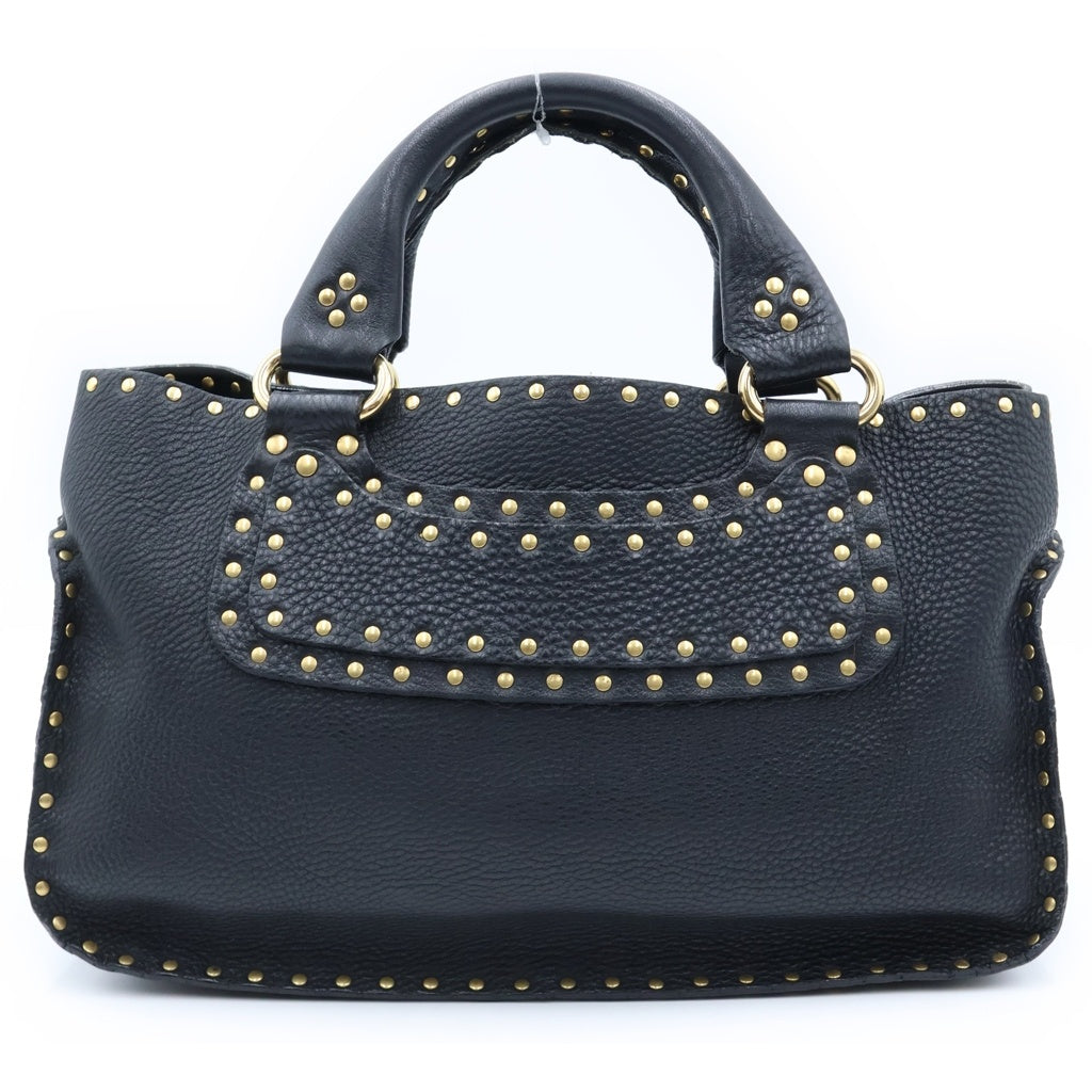 CELINE(セリーヌ) スタッズ デザイン ブギーバッグ ハンドバッグ ブラック レザー ゴールド金具 レディース