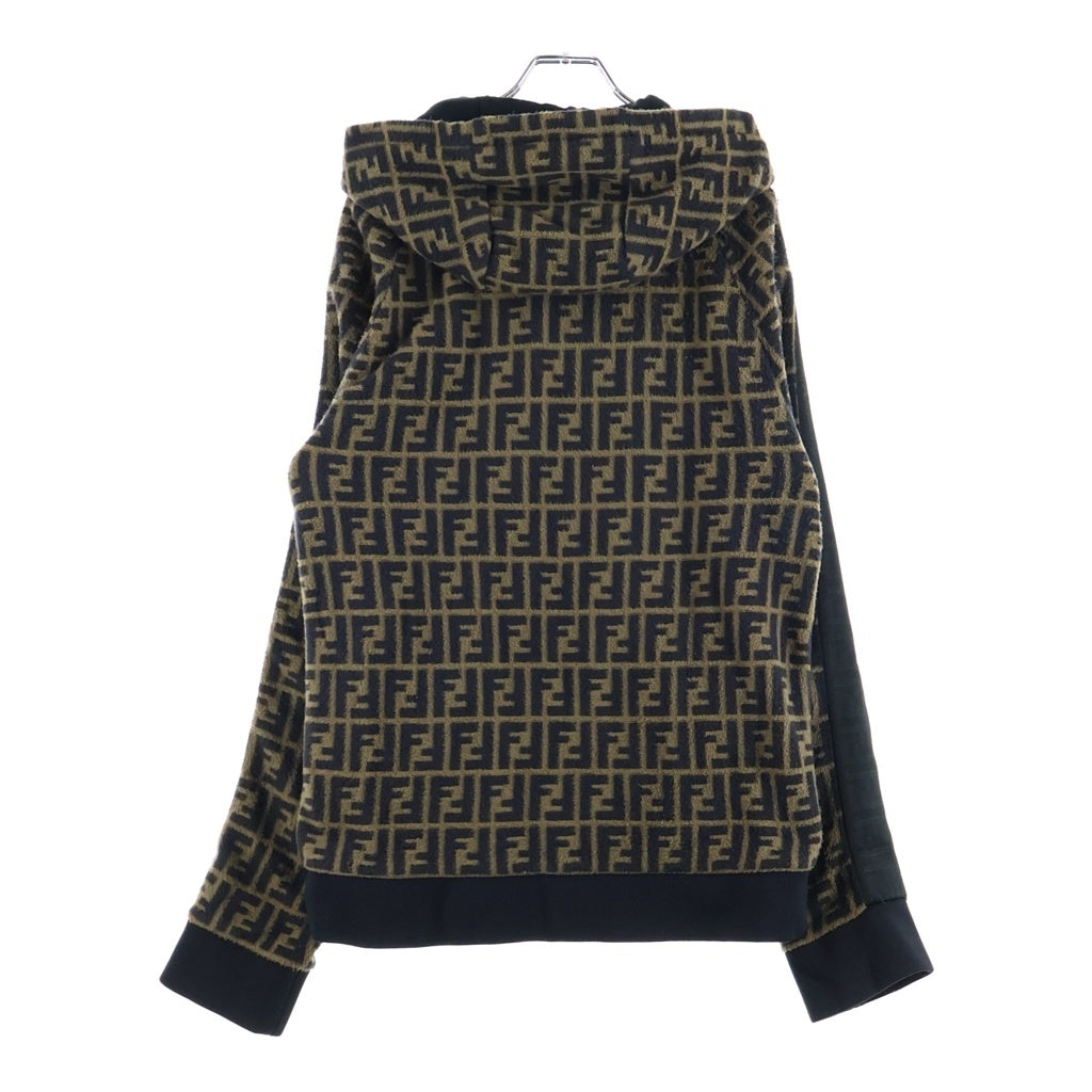 FENDI(フェンディ) FFロゴ ズッカ柄 ポリエステル フリース ジップアップパーカー フーディ #XL ブラウン FAF533A68X