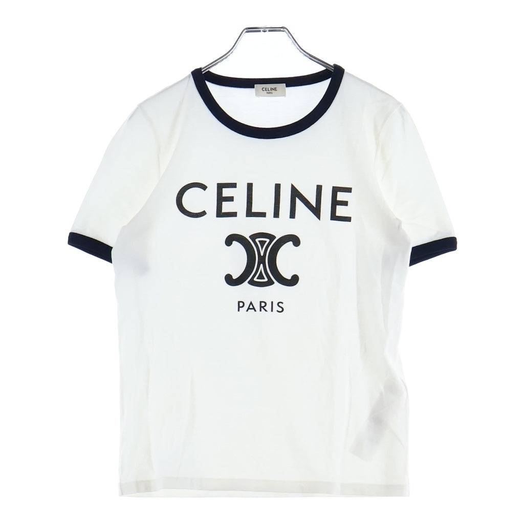 CELINE(セリーヌ) トリオンフ ロゴプリント コットン 半袖 クラシック Tシャツ カットソー #XS ホワイト 2X872671Q.01NB レディース