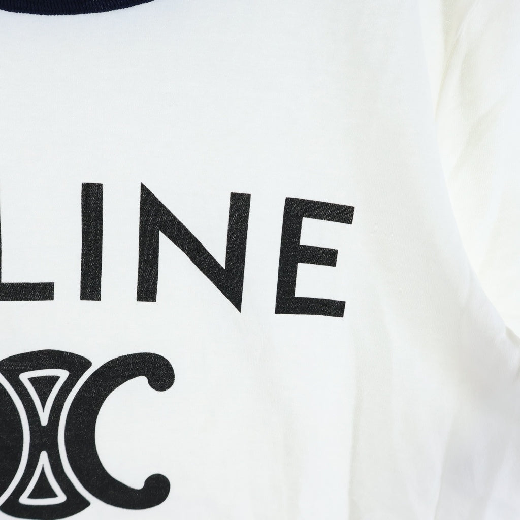CELINE(セリーヌ) トリオンフ ロゴプリント コットン 半袖 クラシック Tシャツ カットソー #XS ホワイト 2X872671Q.01NB レディース