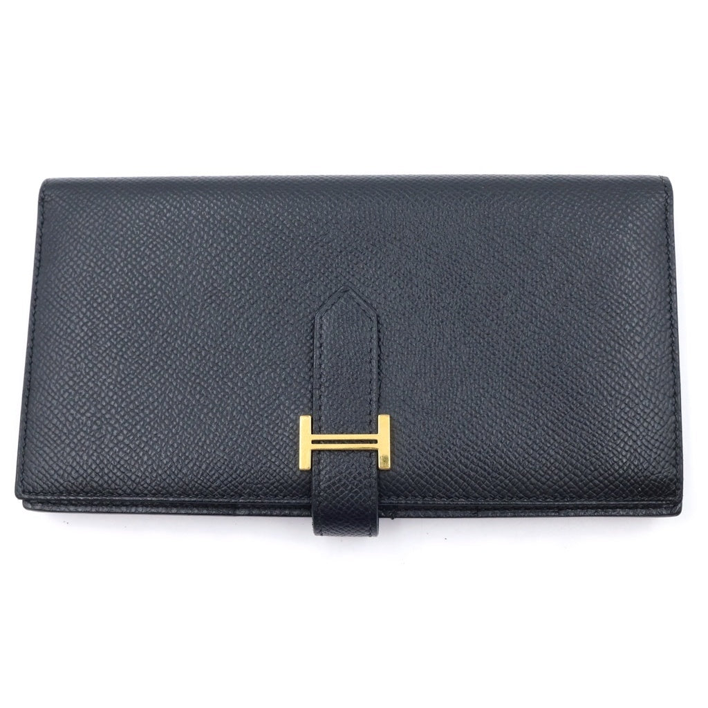 HERMES(エルメス) ベアンスフレ ロングウォレット 長財布 ブラック レザー エプソン ゴールド金具 D刻印 レディース