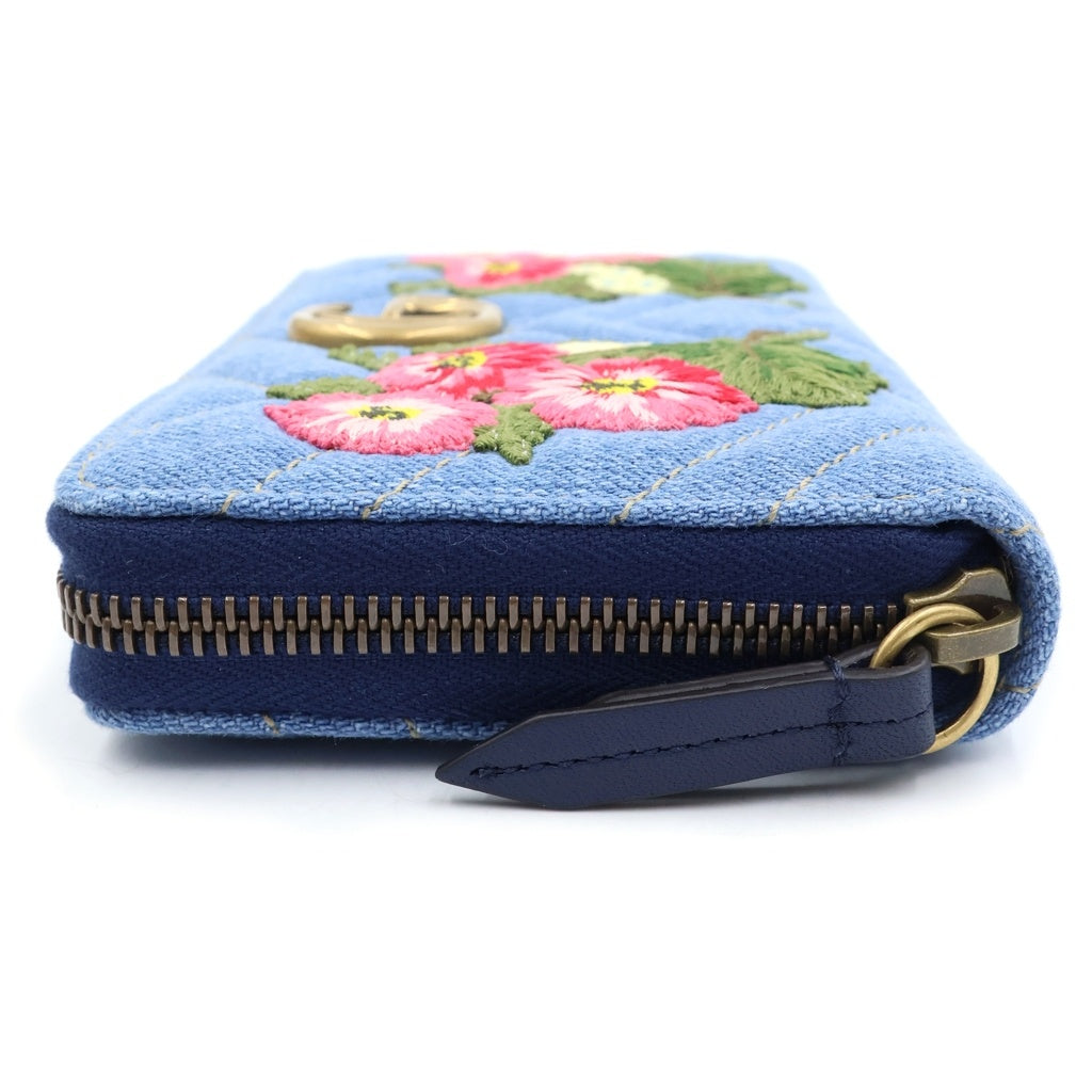 GUCCI(グッチ) GGマーモント フラワーエンブロイダリー シェブロンラウンドファスナー長財布 ウォレット マルチカラー デニム 443123 レディース