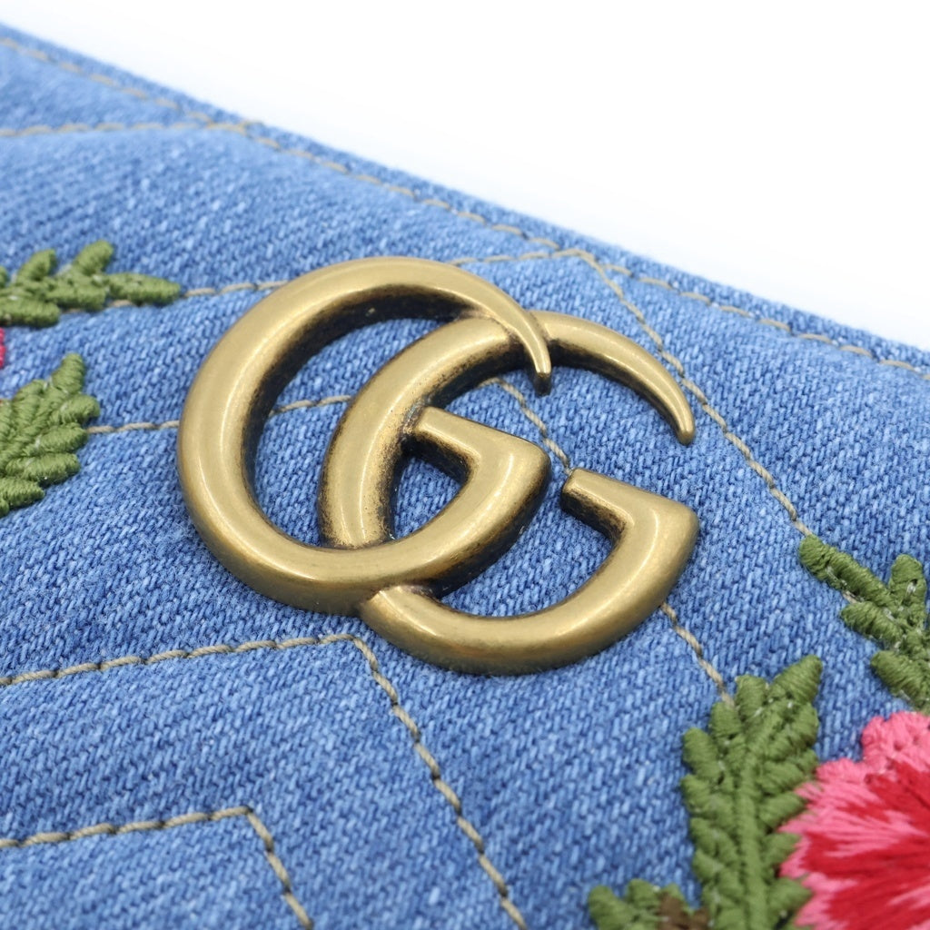 GUCCI(グッチ) GGマーモント フラワーエンブロイダリー シェブロンラウンドファスナー長財布 ウォレット マルチカラー デニム 443123 レディース