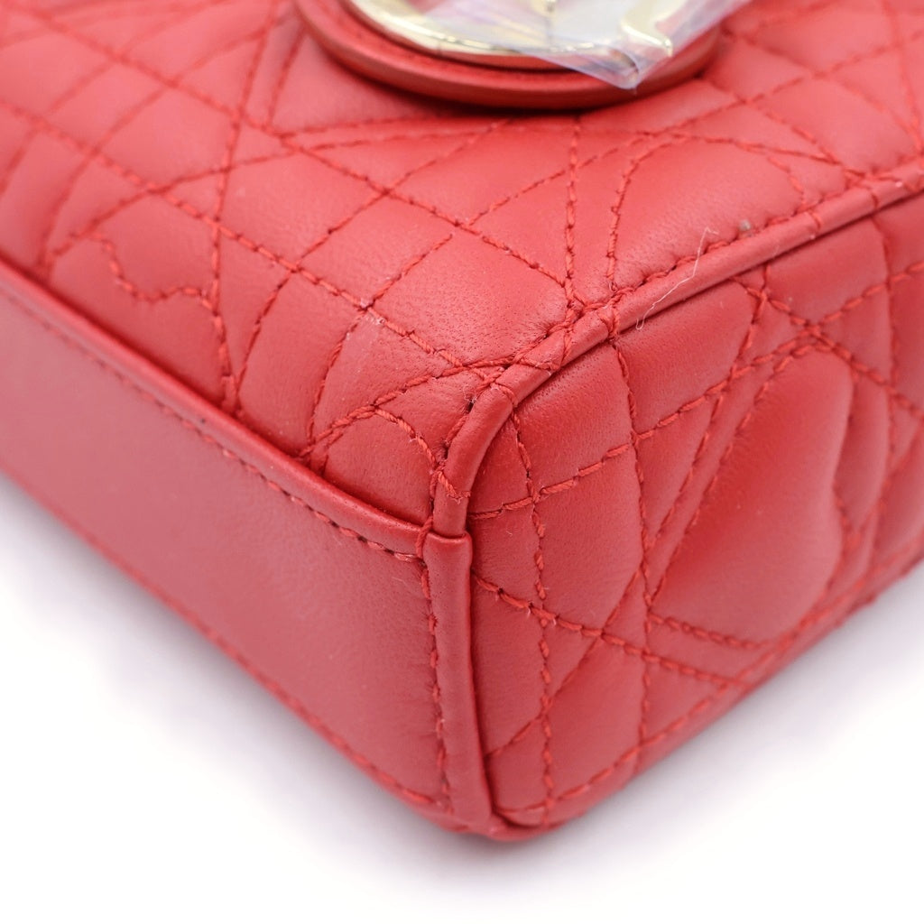 Christian Dior(クリスチャンディオール) LADY D-JOY マイクロバッグ カナージュ レザー ゴールド金具 2WAY ハンドバッグ ショルダーバッグ レッド レディース