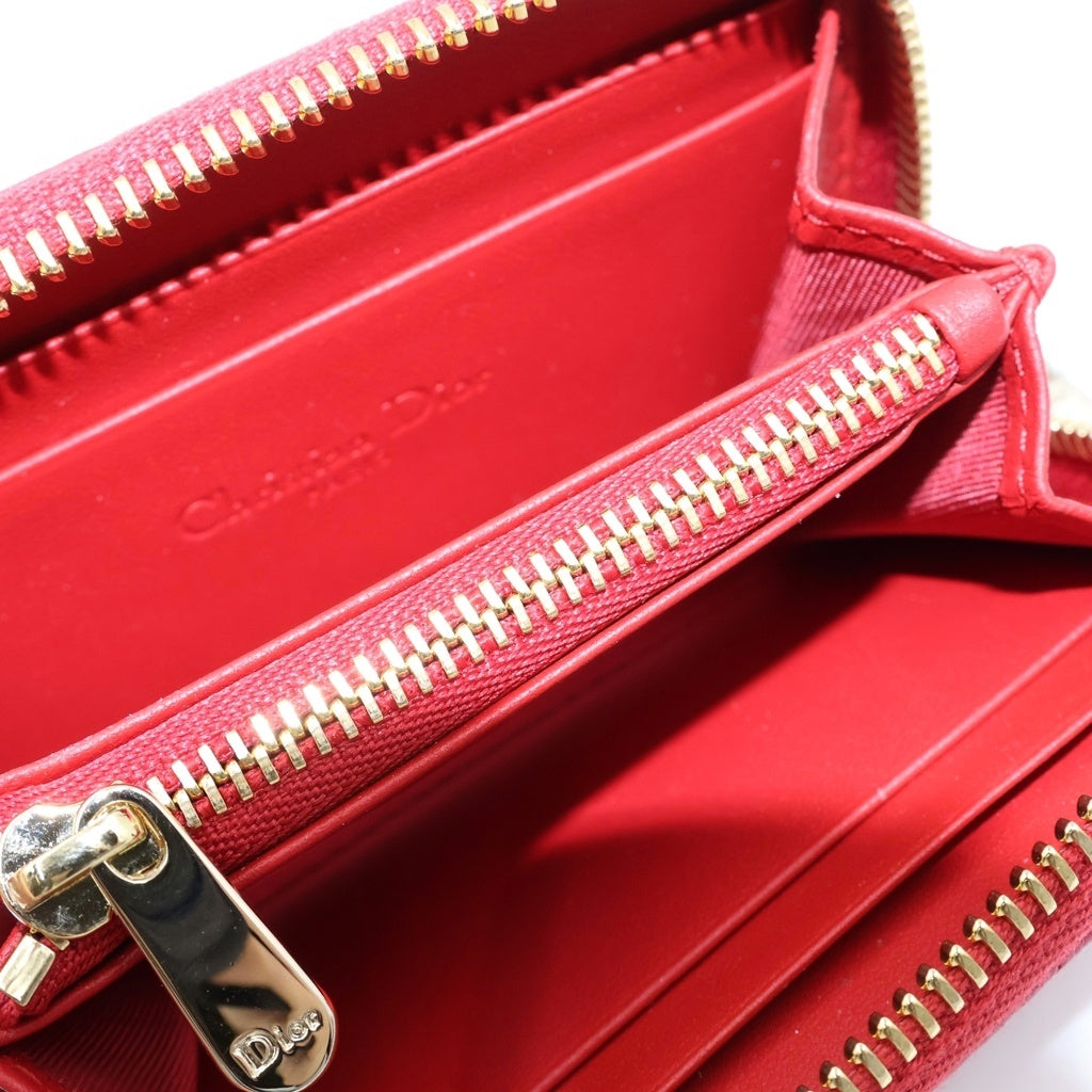 Christian Dior(クリスチャンディオール) カナージュハート ミニ財布 コインケース レッド レザー ゴールド金具 レディース