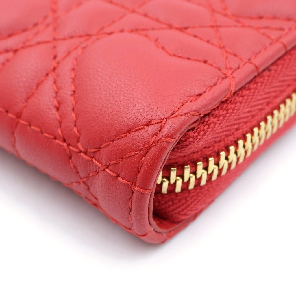Christian Dior(クリスチャンディオール) カナージュハート ミニ財布 コインケース レッド レザー ゴールド金具 レディース