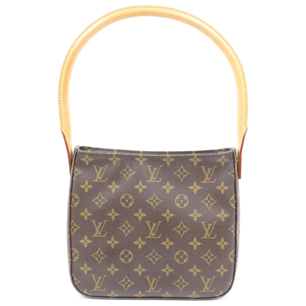 LOUIS VUITTON(ルイヴィトン) ルイヴィトン モノグラム ルーピングMM ハンドバッグ ワンショルダーバッグ ブラウン レザー×PVC M51146 ゴールド金具 レディース