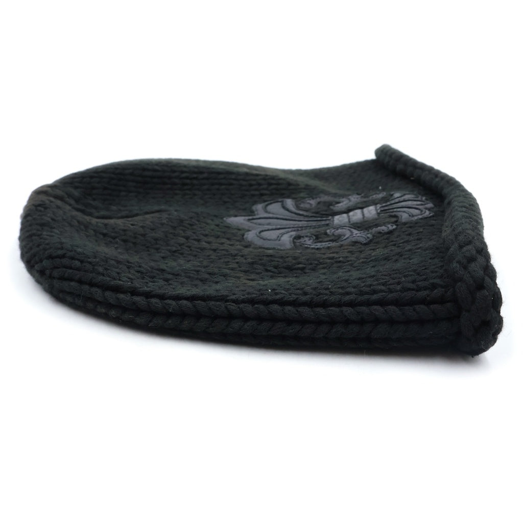 CHROME HEARTS(クロムハーツ) COTTON BEANIE CAP BS FLEUR コットン×レザー BSフレア ビーニーキャップ ニットキャップ ニット帽 ブラック
