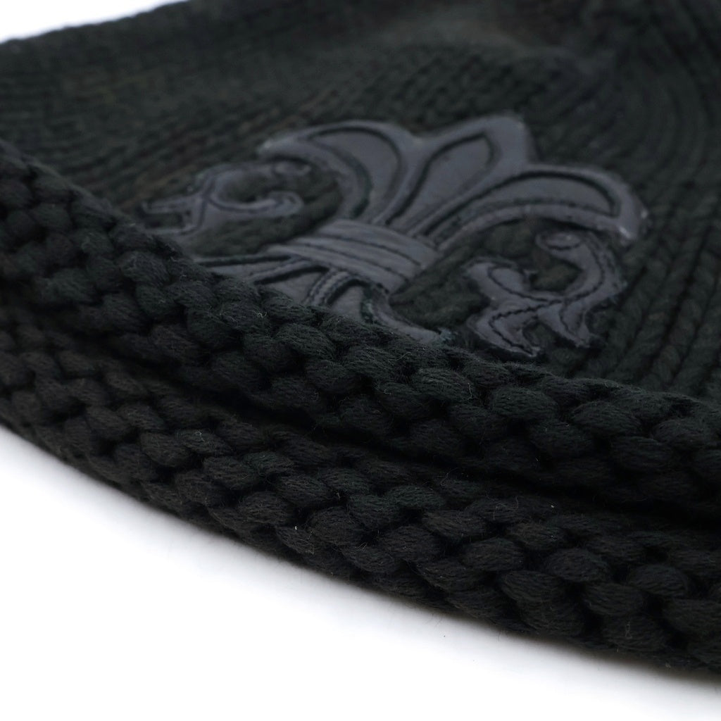 CHROME HEARTS(クロムハーツ) COTTON BEANIE CAP BS FLEUR コットン×レザー BSフレア ビーニーキャップ ニットキャップ ニット帽 ブラック