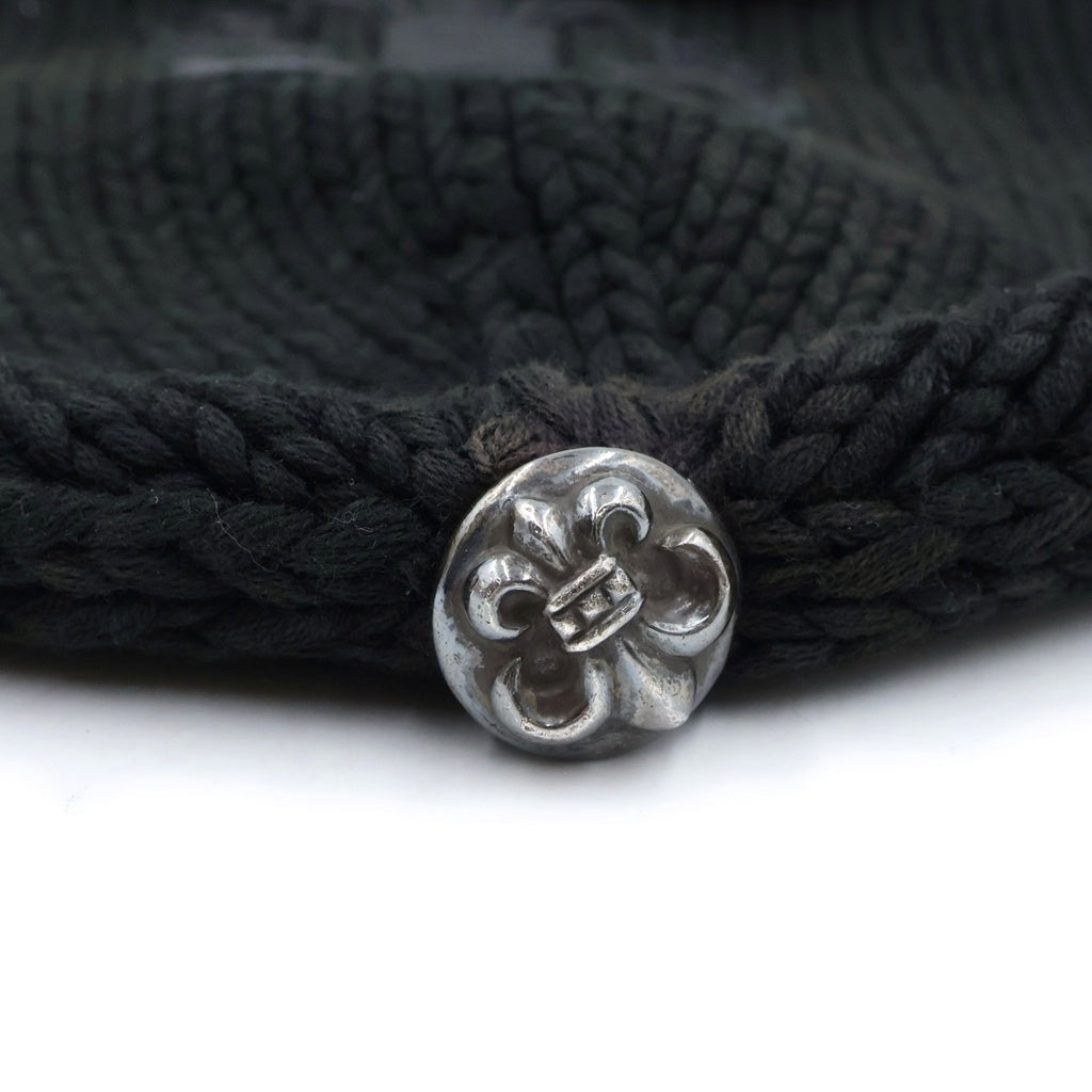 CHROME HEARTS(クロムハーツ) COTTON BEANIE CAP BS FLEUR コットン×レザー BSフレア ビーニーキャップ ニットキャップ ニット帽 ブラック