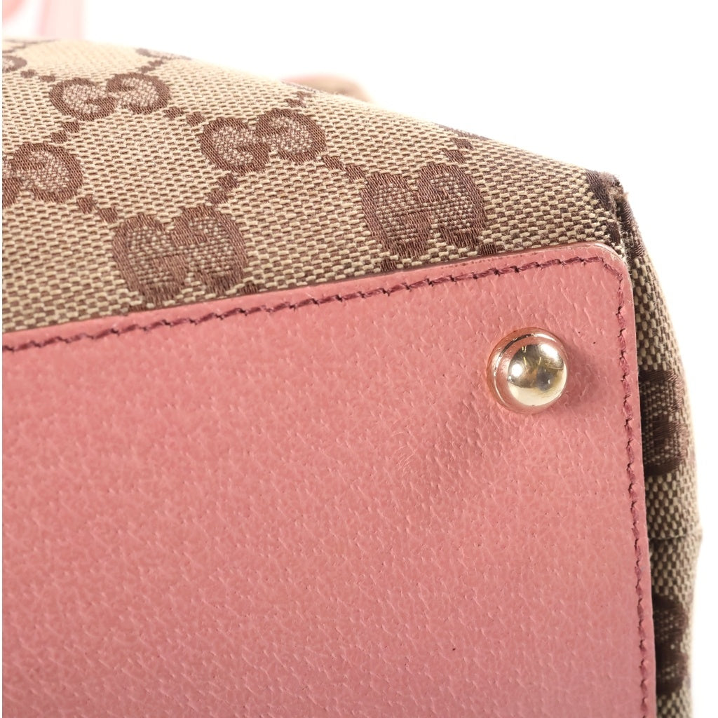 GUCCI(グッチ) トートバッグ GGキャンバス キャンバス レザー ブラウン/ピンク 120340 レディース
