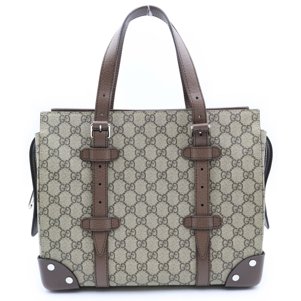 GUCCI(グッチ) GGスプリーム トートバッグ ハンドバッグ ベージュ ブラウン PVCレザー 643814 シルバー金具 レディース