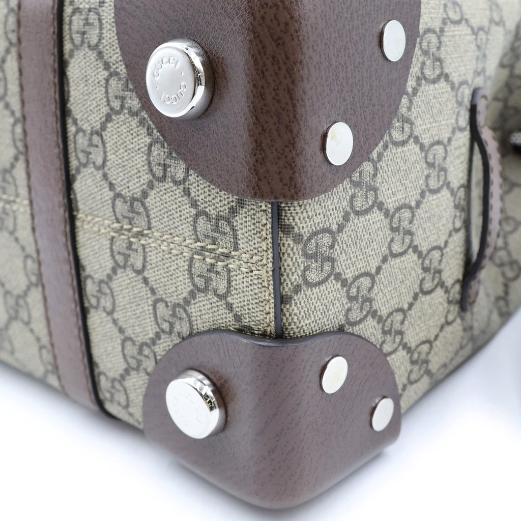 GUCCI(グッチ) GGスプリーム トートバッグ ハンドバッグ ベージュ ブラウン PVCレザー 643814 シルバー金具 レディース