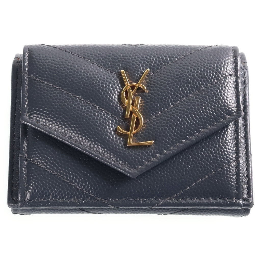 SAINT LAURENT PARIS(サンローランパリ) タイニーウォレット 三つ折り財布 コンパクトウォレット ゴールド金具 レザー グレー 505118 レディース