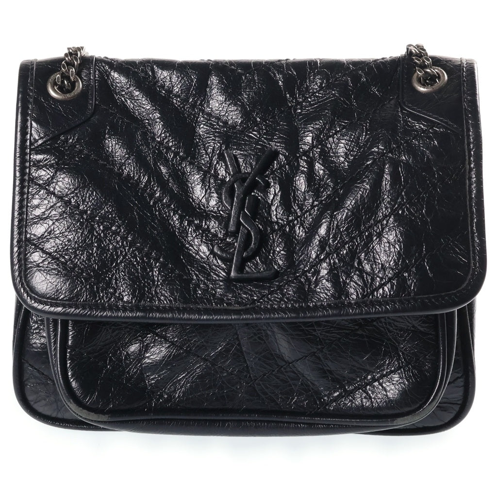 SAINT LAURENT PARIS(サンローランパリ) ニキ チェーンショルダーバッグ ブラック シャイニーカーフスキン 533037 シルバー金具 レディース