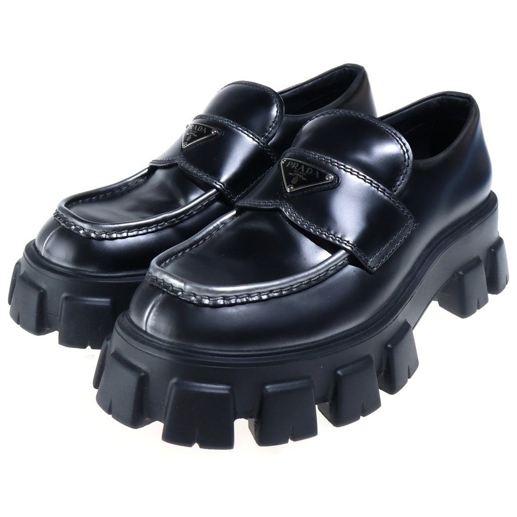 PRADA(プラダ) 22AW MONOLITH BRUSHED LEATHER LOAFERS モノリス ブラッシュドレザーローファー レザーシューズ ブラック 2DE129