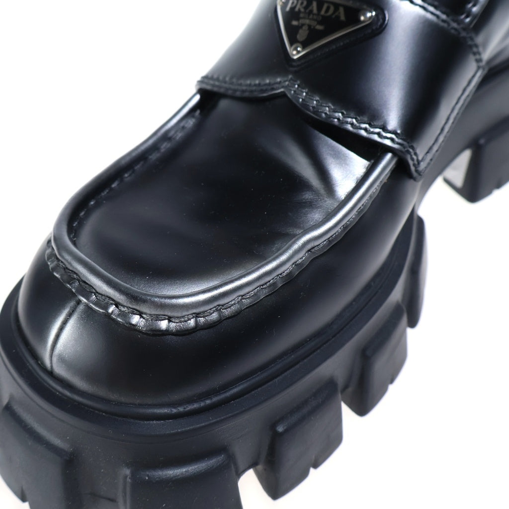 PRADA(プラダ) 22AW MONOLITH BRUSHED LEATHER LOAFERS モノリス ブラッシュドレザーローファー レザーシューズ ブラック 2DE129
