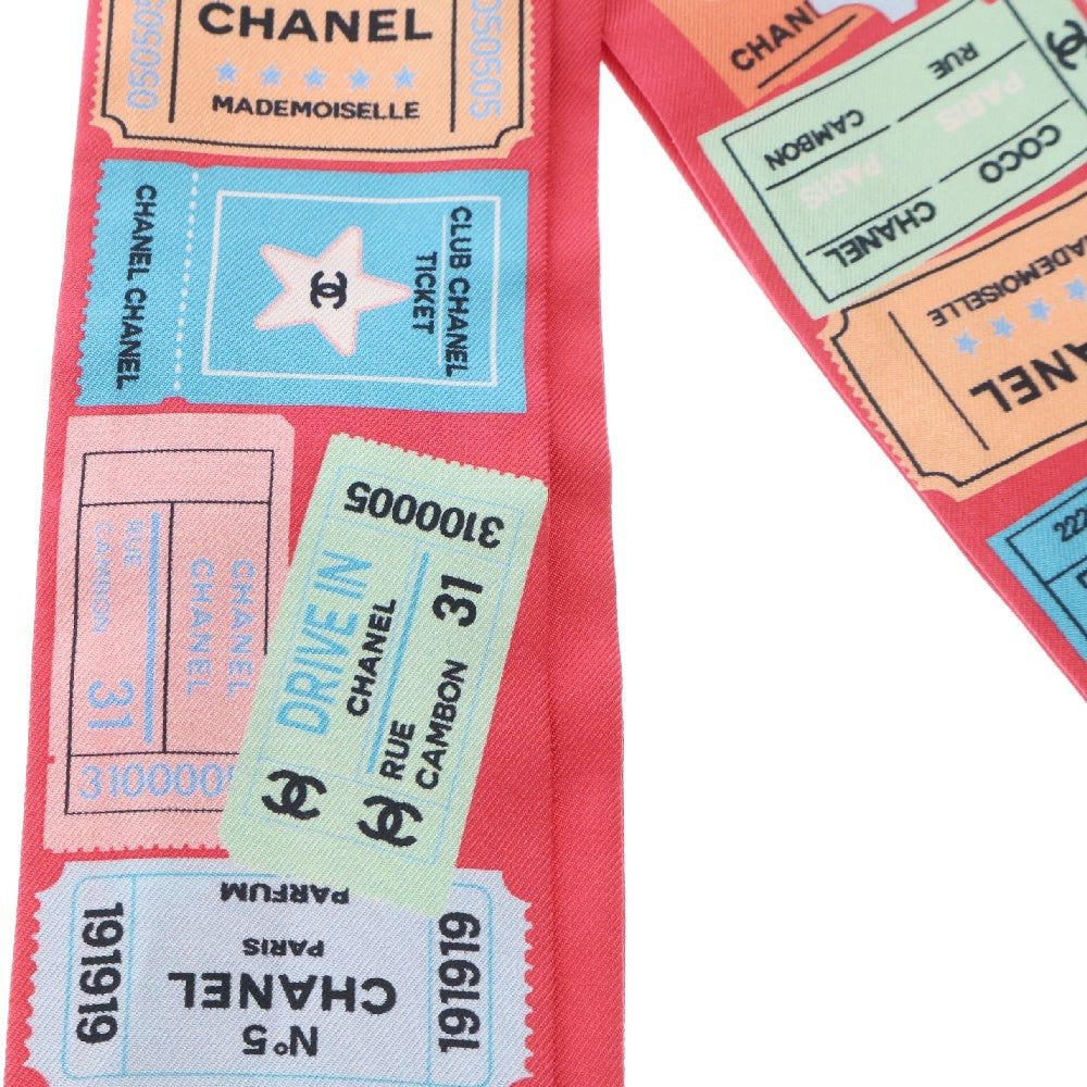 CHANEL(シャネル) ココマーク スカーフ レッド シルク ピンク系 ツイリー