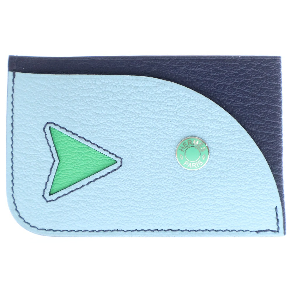 HERMES(エルメス) ポワソン カードケース シェーブルミゾール レザー ブルー B刻印