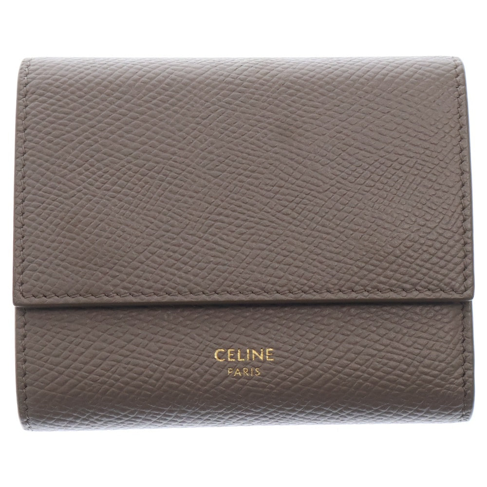 CELINE(セリーヌ) スモール トリフォールドウォレット ベージュ グレージュ レザー コンパクトウォレット 三つ折り財布