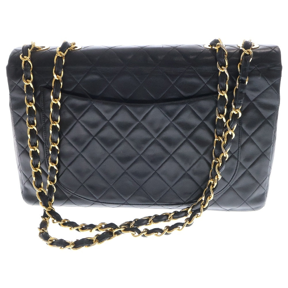 CHANEL(シャネル) デカマトラッセ シングルフラップ Wチェーン ショルダーバッグ ラムスキン ブラック レザー ゴールド金具