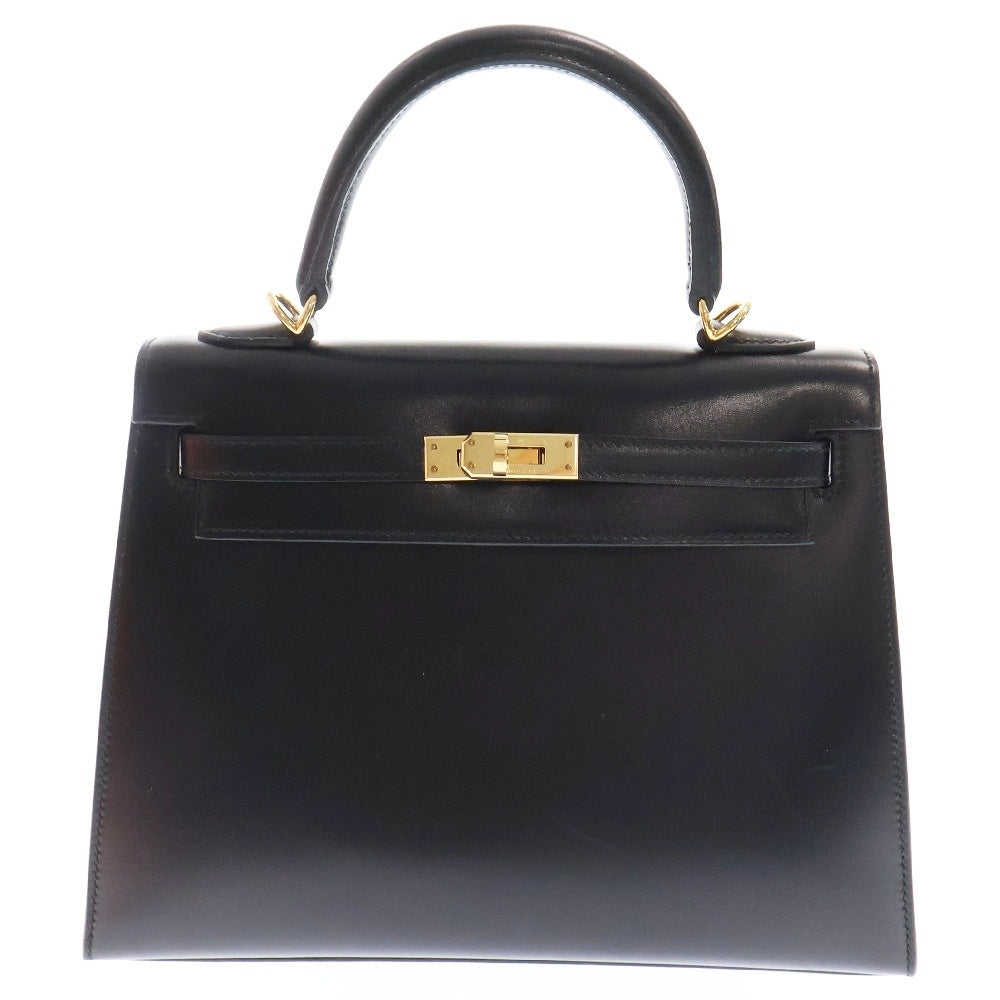 HERMES(エルメス) エルメス ケリー25 外縫い ボックスカーフ ゴールド金具 黒 ブラック B刻印 2WAY ショルダーバッグ ハンドバッグ