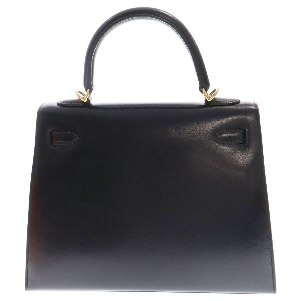 HERMES(エルメス) エルメス ケリー25 外縫い ボックスカーフ ゴールド金具 黒 ブラック B刻印 2WAY ショルダーバッグ ハンドバッグ