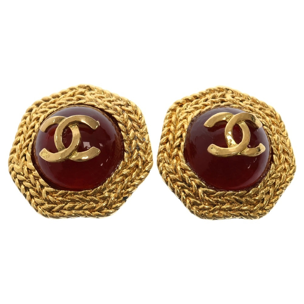 CHANEL(シャネル) ココマーク イヤリング ストーン GP ゴールド×レッド アクセサリー ヴィンテージ