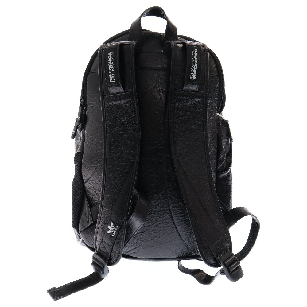 BALENCIAGA(バレンシアガ) 23SS ×adidas アディダス 3ライン ロゴ レザーバックパック リュック デイパック ブラック