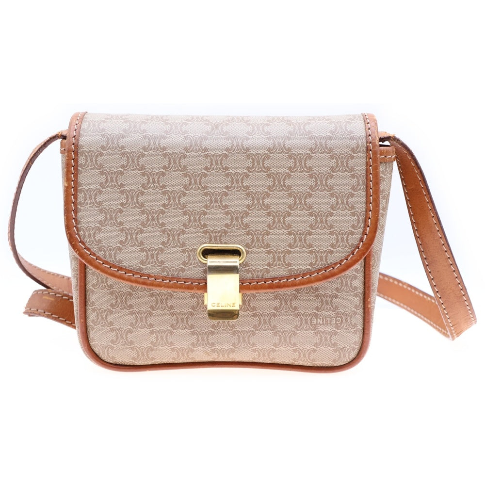 CELINE(セリーヌ) マカダム ショルダーバッグ ショルダーポシェット ブラウン ゴールド金具