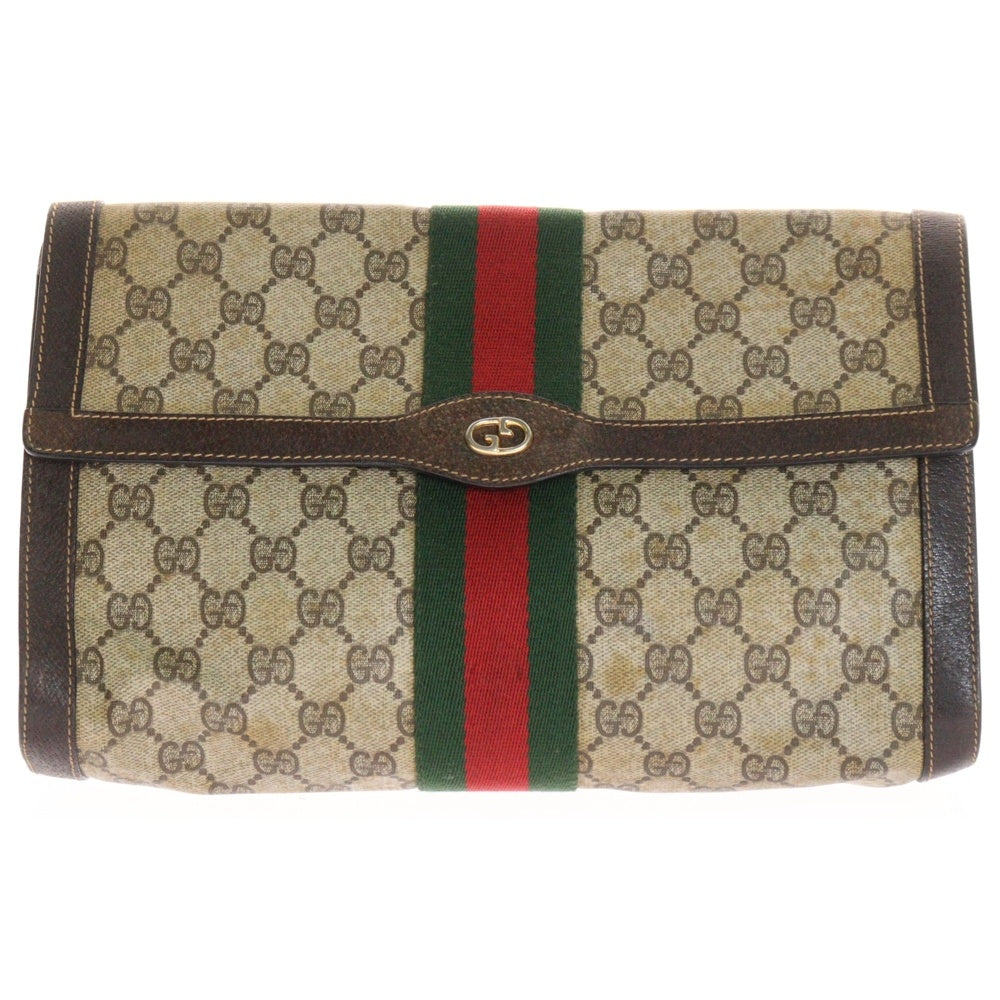 GUCCI(グッチ) オールドグッチ シェリーライン クラッチバッグバッグ セカンドバッグ PVC ブラウン
