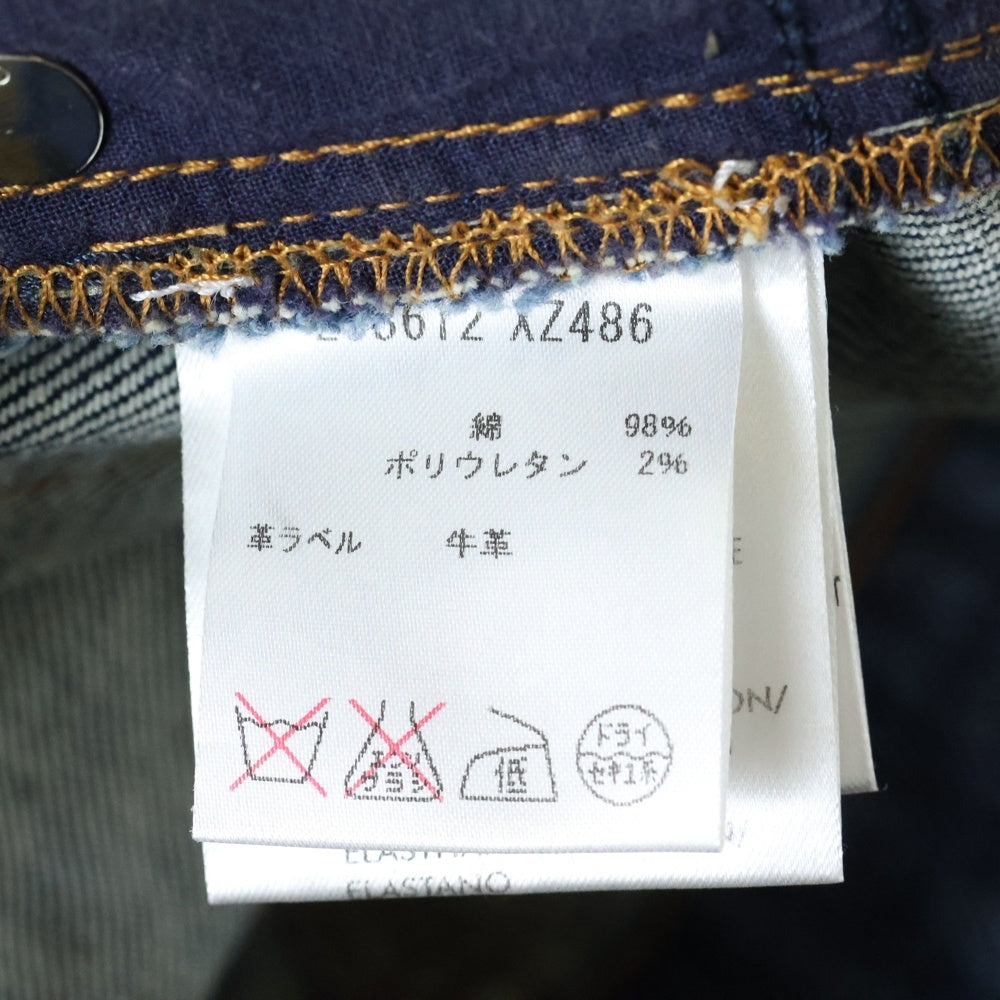 GUCCI(グッチ) シェリーライン レザーロゴパッチ ユーズド加工 デニム ミニスカート インディゴ レディース 258612 XZ486
