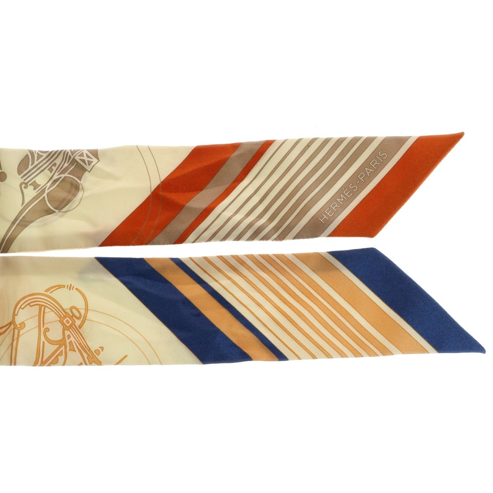 HERMES(エルメス) ツイリー エクスリブリス スカーフ ベージュ×ブルー×オレンジ シルク