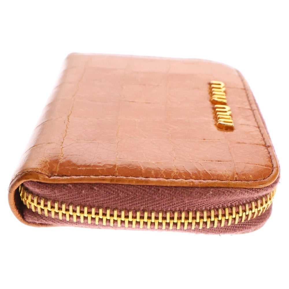 miumiu(ミュウミュウ) コインケース 小銭入れ 財布 ウォレット サーモンピンク ゴールド金具 クロコ型押し レザー