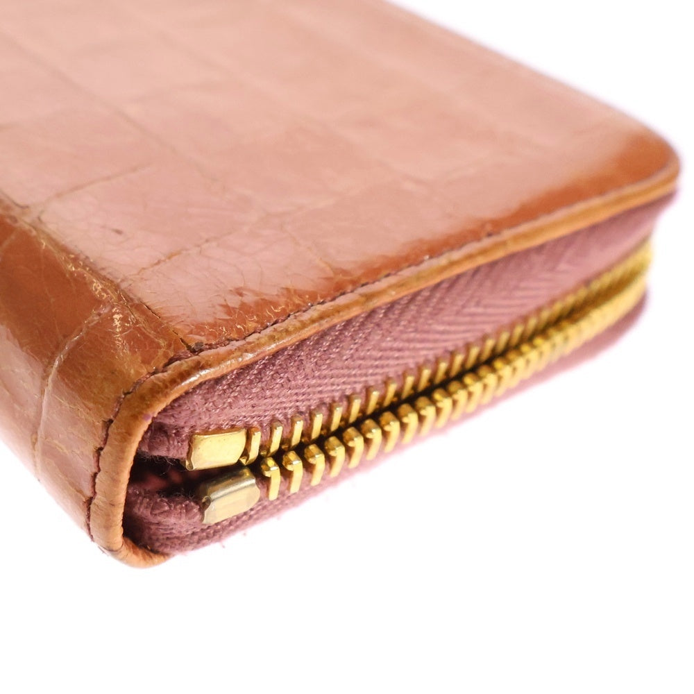 miumiu(ミュウミュウ) コインケース 小銭入れ 財布 ウォレット サーモンピンク ゴールド金具 クロコ型押し レザー