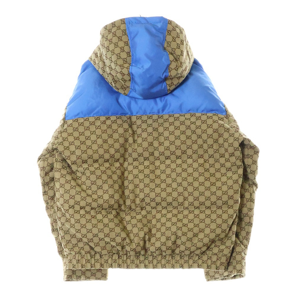 GUCCI(グッチ) GG JACQUARD HOODED DOWN JACKET GGコットンキャンバス 総柄 パデッド フーデッド ダウンジャケット ベージュ/ブルー 751395