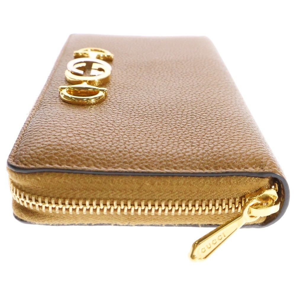 GUCCI(グッチ) ズゥミ ジップアラウンド財布 ロングウォレット コインケース 長財布 ゴールド金具 レザー ブラウン 570661
