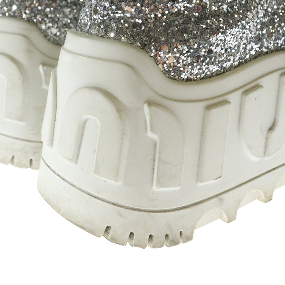 miumiu(ミュウミュウ) ラメグリッター 厚底 ロゴベルト ベルクロ ローカットシューズ スニーカー シルバー/ブラック レディース