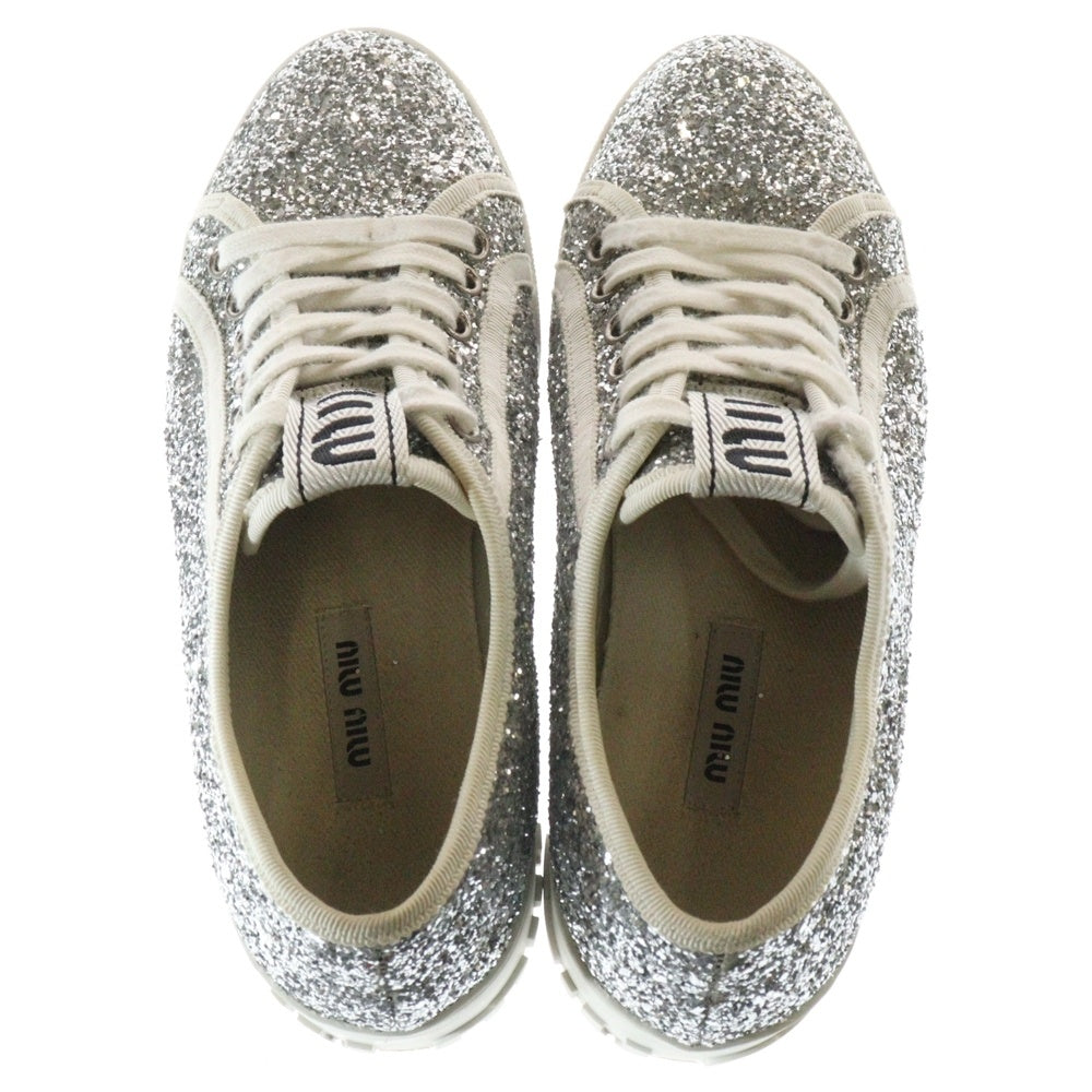 miumiu(ミュウミュウ) ラメグリッター 厚底 レースアップ ローカットシューズ スニーカー シルバー/ホワイト レディース