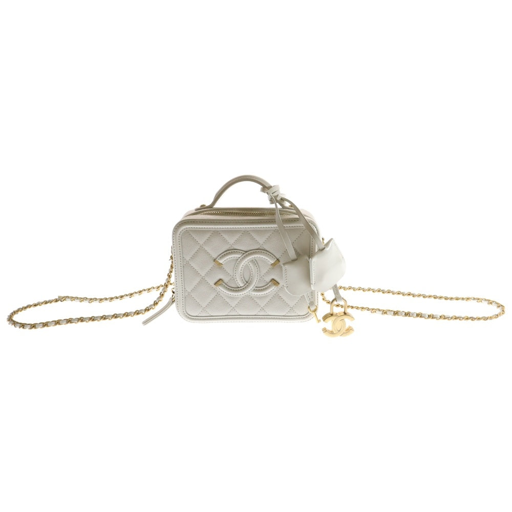 CHANEL(シャネル) ココマーク CCフィリグリー キャビアスキン チェーンショルダーバッグ ホワイト レディース