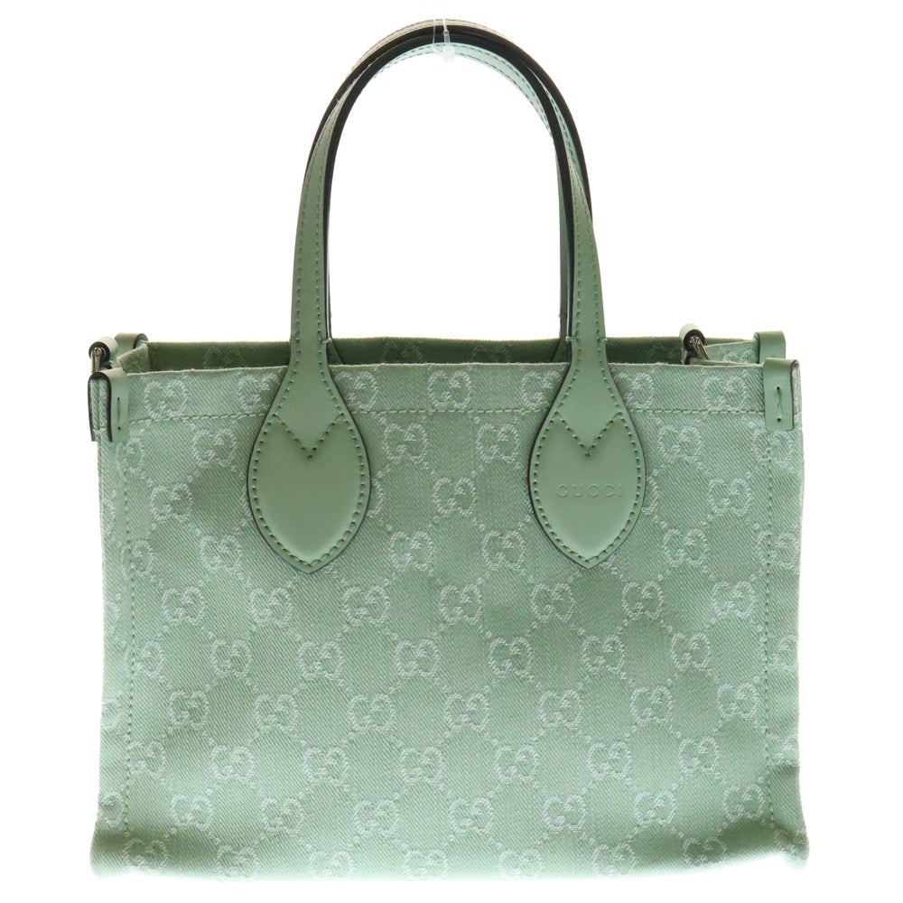 GUCCI(グッチ) オフディア ミディアム トートバッグ ハンドバッグ グリーン デニム×レザー 772183