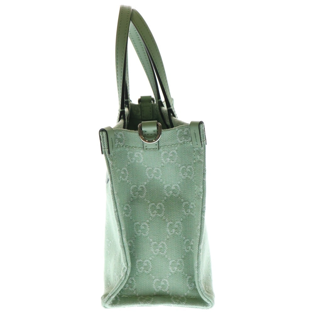 GUCCI(グッチ) オフディア ミディアム トートバッグ ハンドバッグ グリーン デニム×レザー 772183