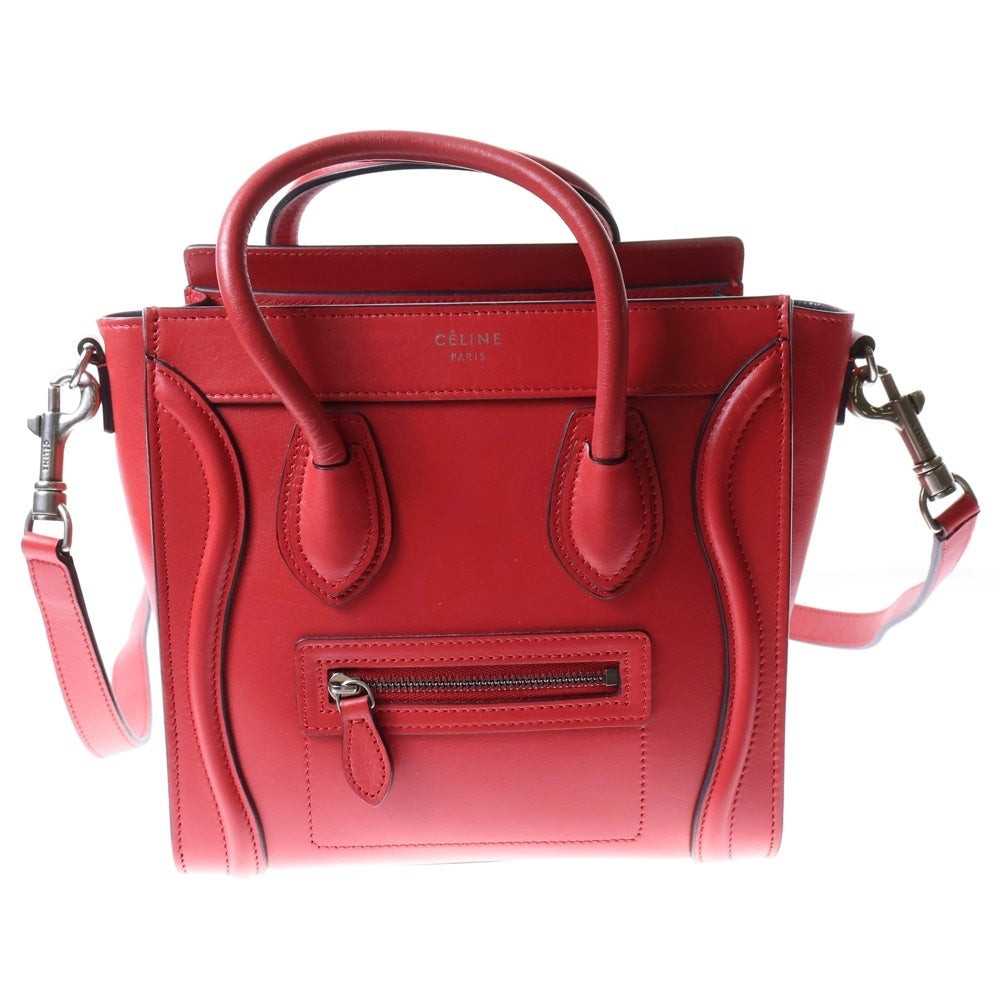 CELINE(セリーヌ) ラゲージ ナノショッパー 2WAY レザーショルダーバッグ ハンドバッグ レッド レディース